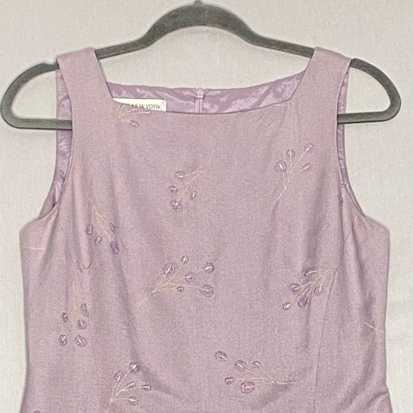 Jones New York Dress 6 Lilac Linen Blend Embroidered Floral Knee Length Sheath - Picture 2 of 7